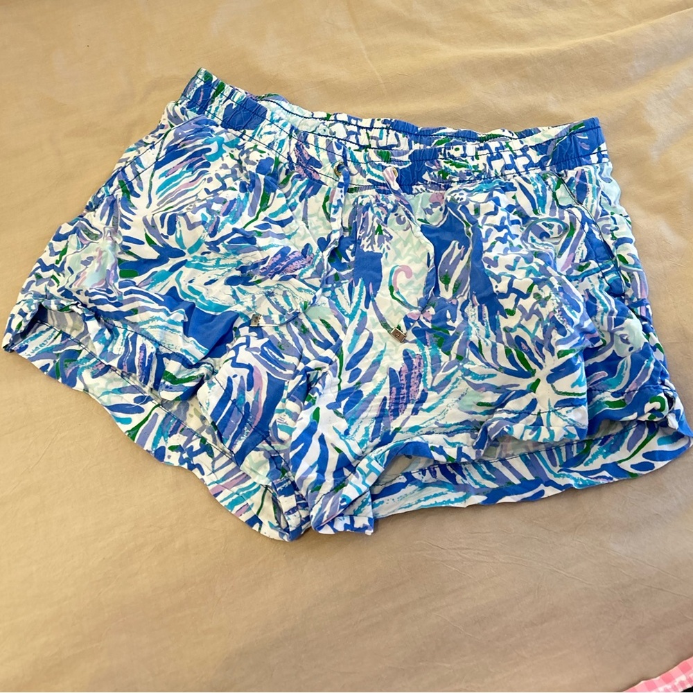 Lilly Pulitzer Blue and Green Patterned Athletic Shorts
